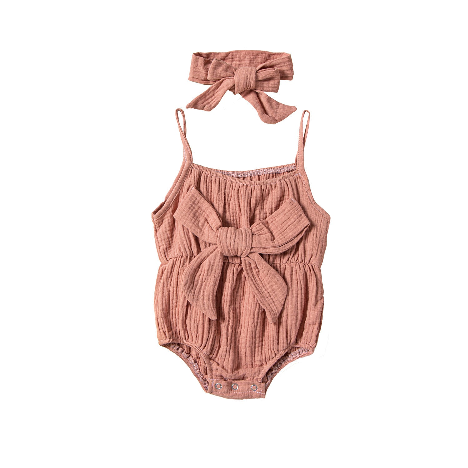 Children's Clothing Ins Summer Infant Sling Romper Solid Color Bow Baby Jumpsuits