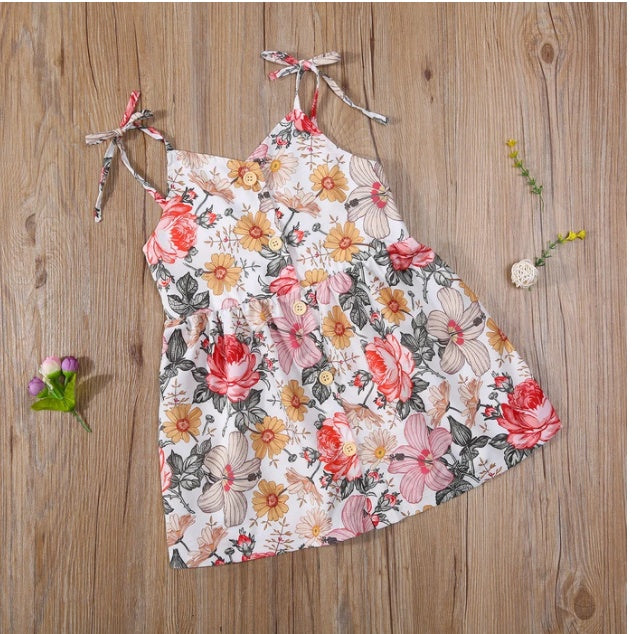 Two-piece Sling Flower Printed Romper Dress And Headband