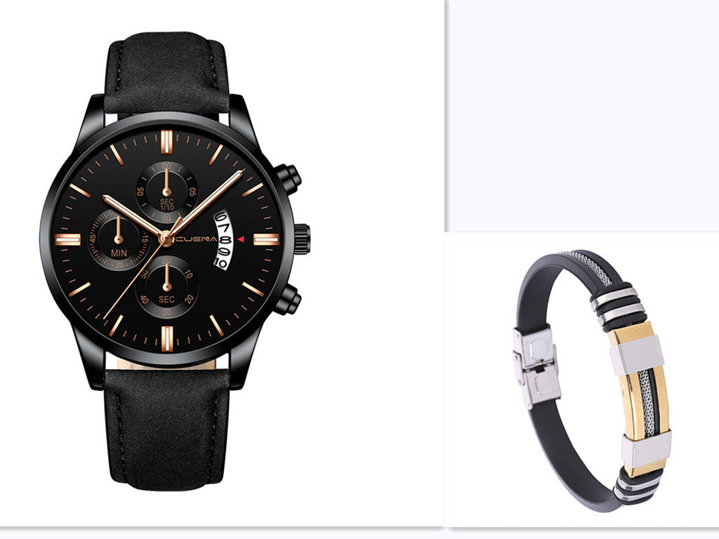 Men’s Business Quartz Watch – Three-Eye Design with Calendar