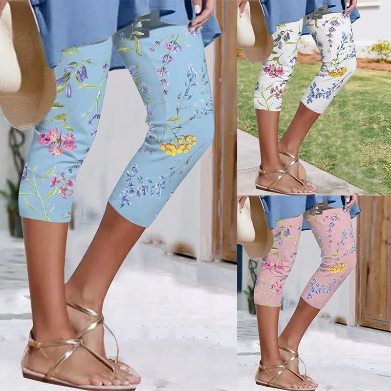 Women's Skinny Yoga Pants High Waist Floral Polyester