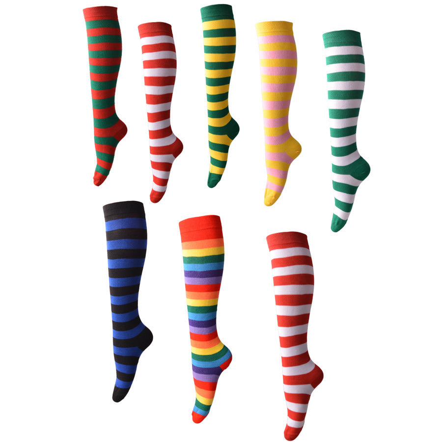 Striped Free Size Knee-length Half Student Dance Socks Women