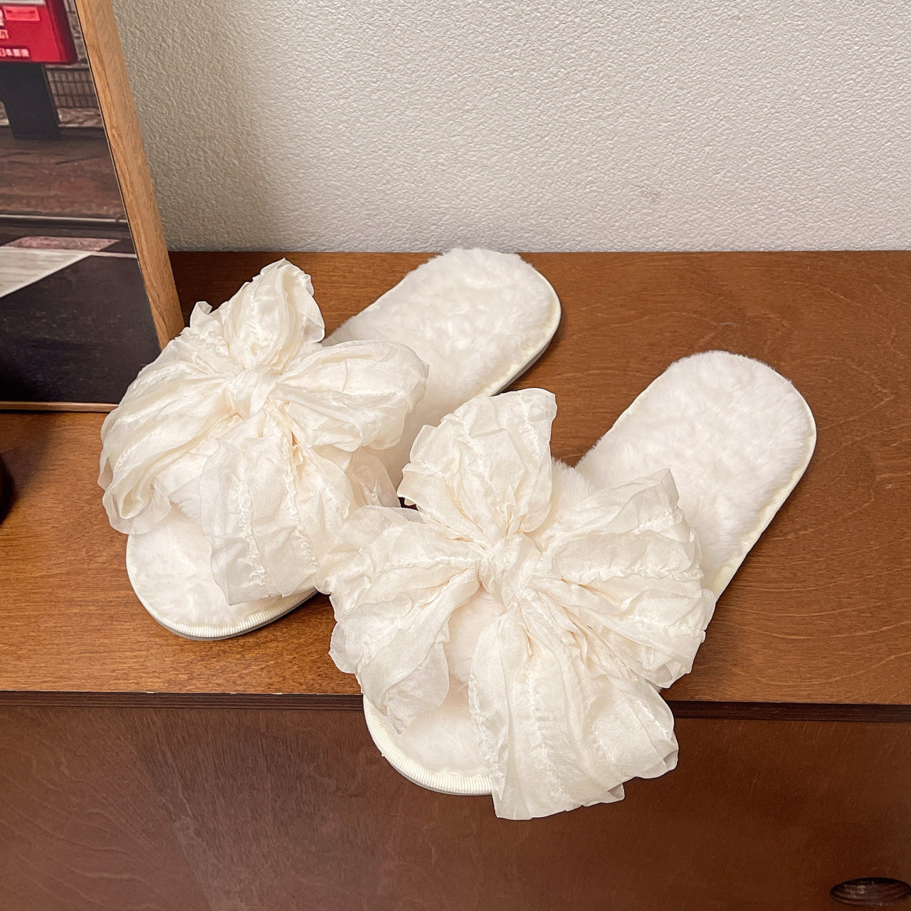 Sweet Style Big Bow Cotton Slippers Fashion Four Seasons Soft Bottom Home Shoes