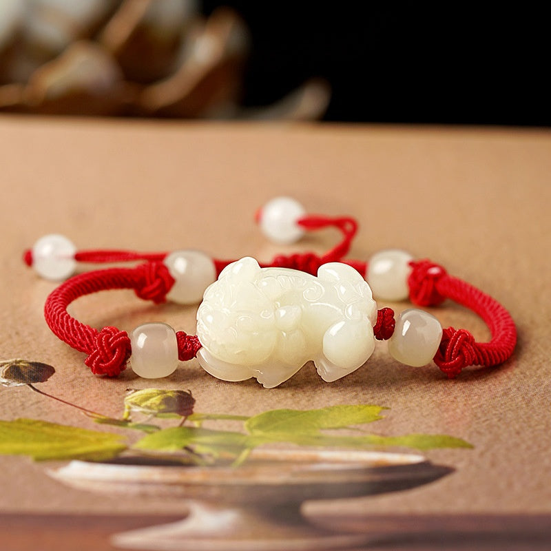 Hetian Jade Bracelet Black And Red Ropes Women
