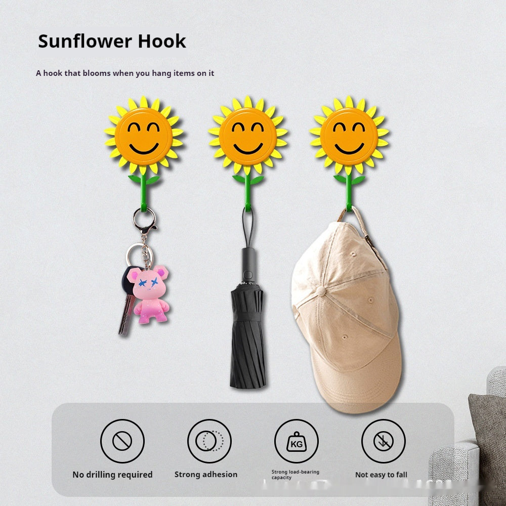 Creative Cartoon Hook Retractable Flowering Sunflower Behind The Kitchen Door Punch-free Refridgerator Magnets