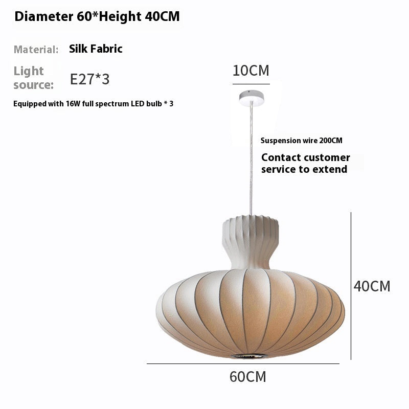 Silk And Stainless Steel Retro Chinese Chandelier 36V