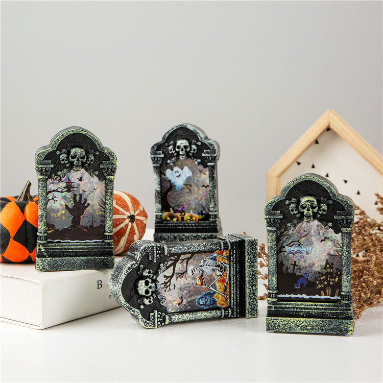 Halloween Luminous Scary Tombstone Shape Glowing LED Night Light Desktop Ornaments Resin Statue Halloween Decoration Scary Props