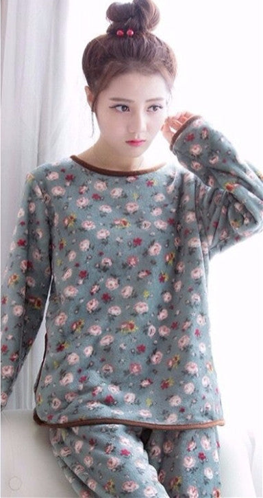 Pajamas Female Facecloth Long-sleeved Thickened Suit