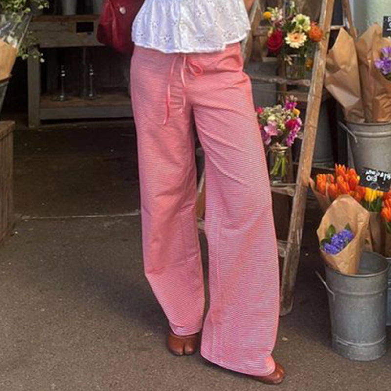 Women’s Striped Knit Casual Pants – High-Waist, Soft Stretch, Wide-Leg with Pockets