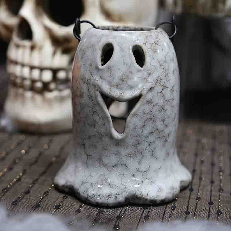 Halloween Candlestick Ghost Festival White Ghost Ceramic Ornaments