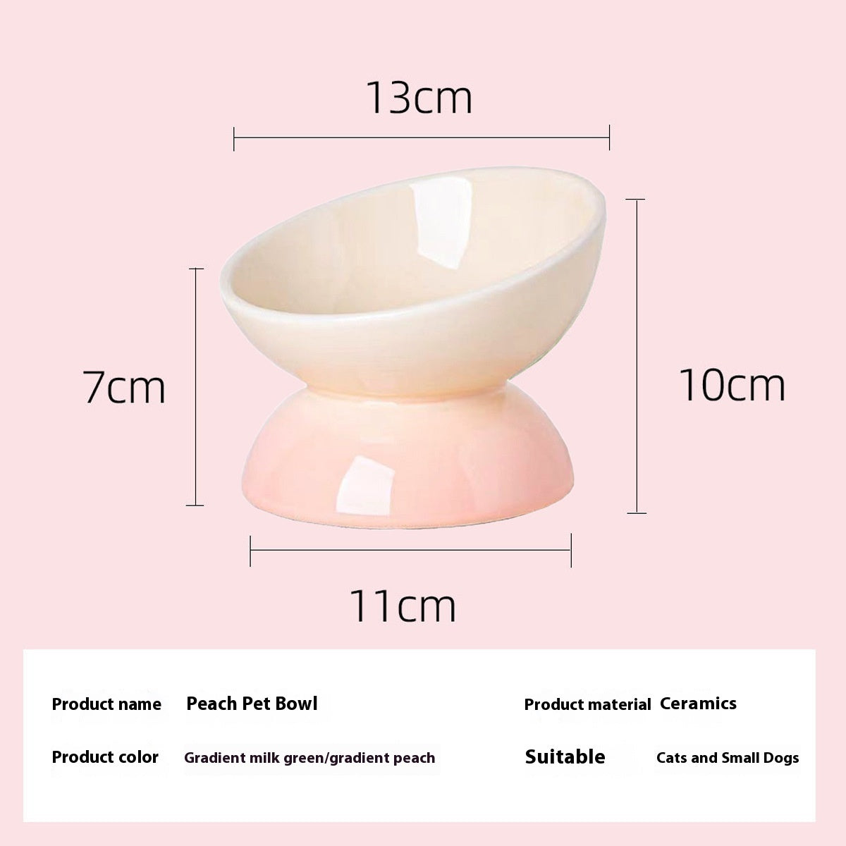 Cat Bowl Ceramic Oblique Mouth Protection Cervical Spine Large Capacity Large Diameter