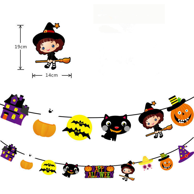 Halloween Triangle Pull Flag Party Decorations Bat Skull Pumpkin Paper Pull Flower Banner