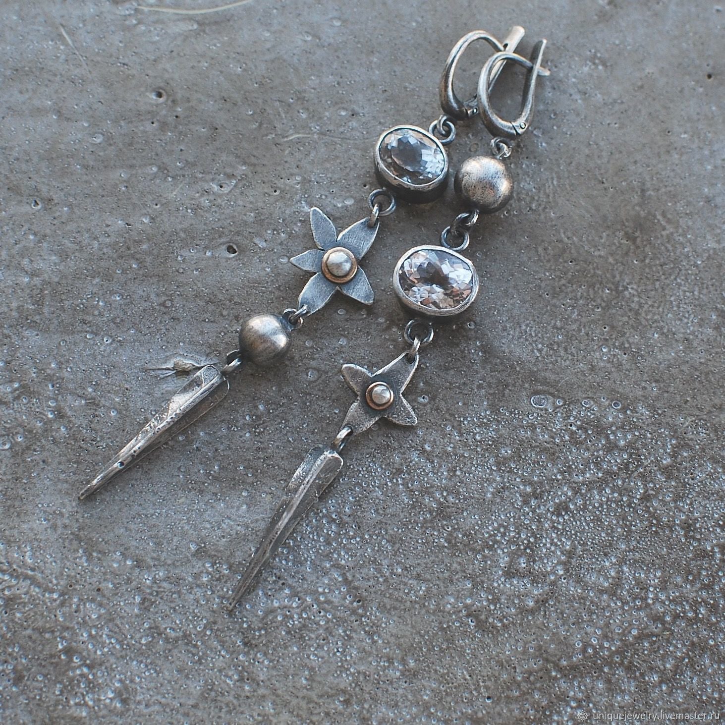 Hesheng New Geometric Ancient Silver-plated Long Rhinestone XINGX Pendant Earrings