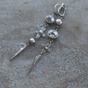 Hesheng New Geometric Ancient Silver-plated Long Rhinestone XINGX Pendant Earrings
