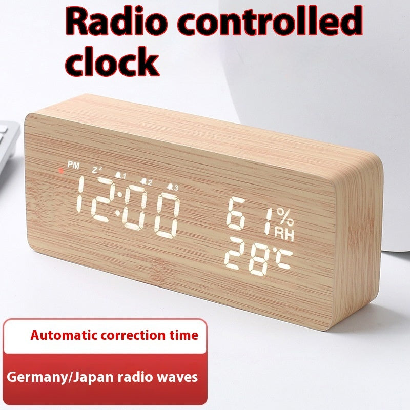 Intelligent Radio Control Clock LED Wood Electronic Digital Temperature And Humidity