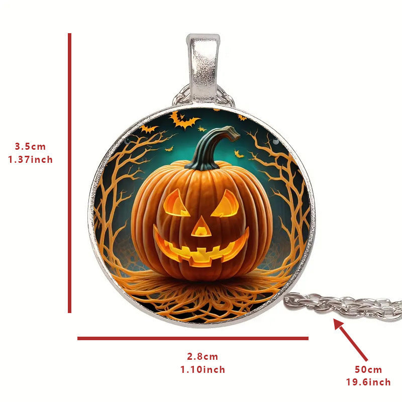 Halloween Pumpkin Ghost Bat Necklace – Round Clavicle Pendant Jewelry for Men and Women