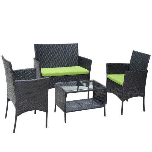 4-Piece Black Rattan Outdoor Patio Furniture Set
