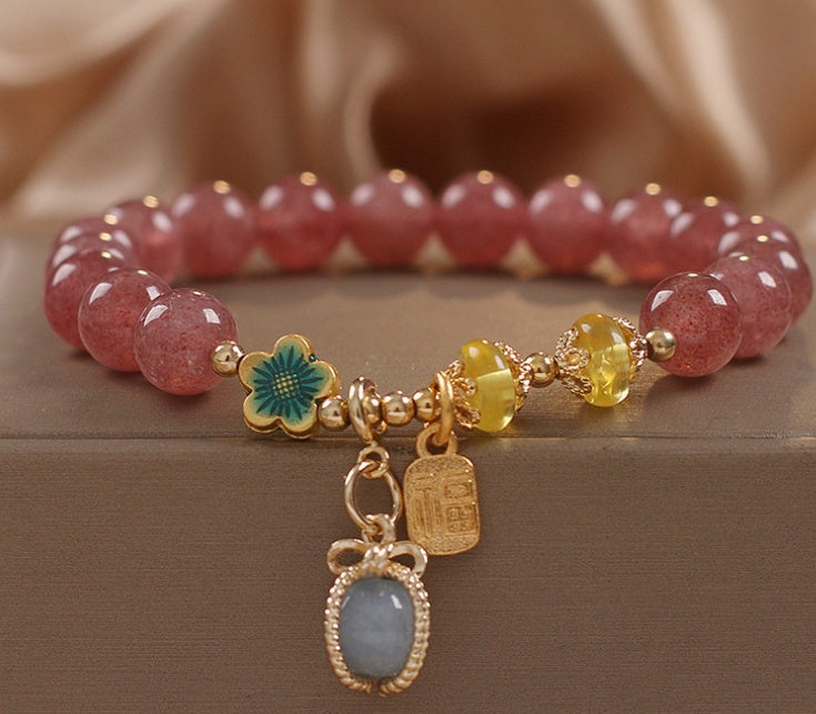 Special-interest Design Natural Strawberry Quartz Beaded Bracelet