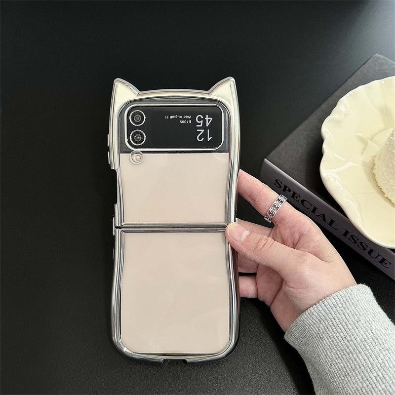 Ins Electroplating Edge Cat Ear Transparent Folding Phone Case