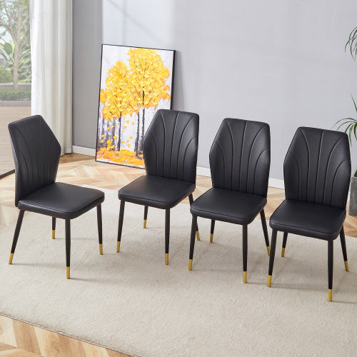 Set of 4 Modern Black PU Dining Chairs with Patterned Backrest and Metal Legs