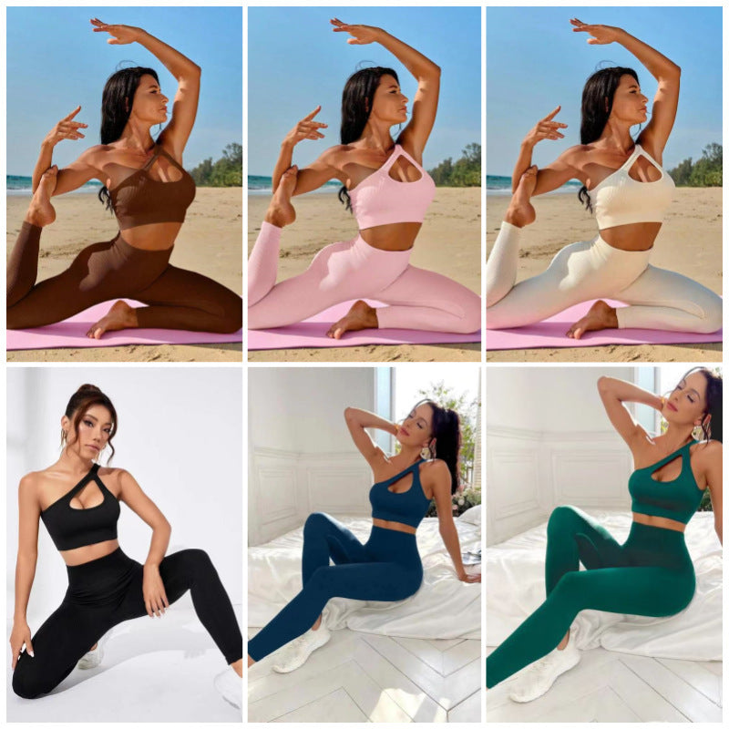 Women’s Seamless One-Shoulder Sports Bra and High-Waist Leggings 2-Piece Set
