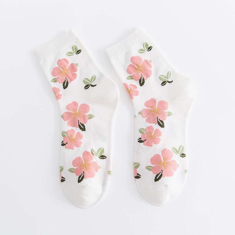 Women's Small Floral Mid Length Cotton Socks