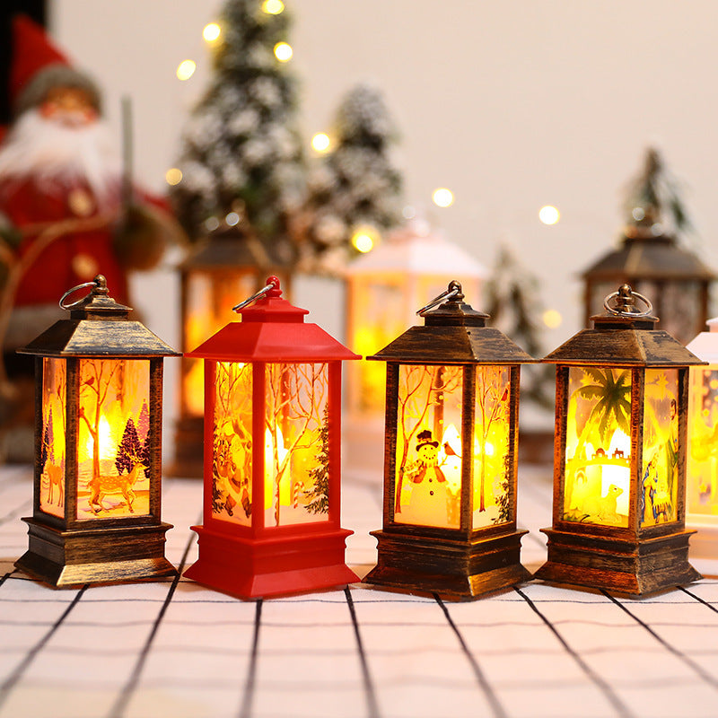 Christmas LED Flame Storm Lantern Candlestick Lamp Decoration