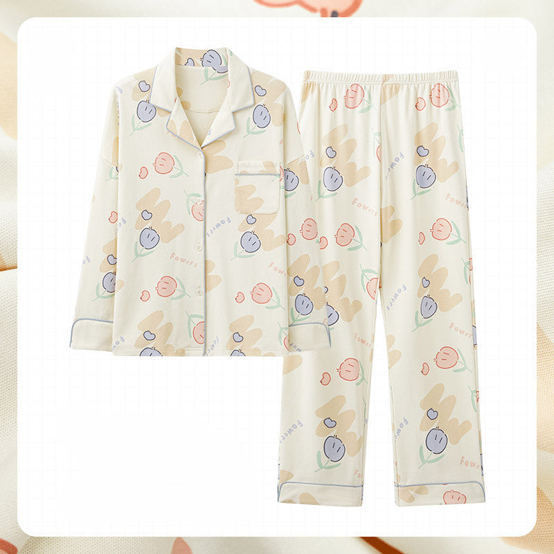 Women's Fashion Simple Cotton Long-sleeved Home Wear Set
