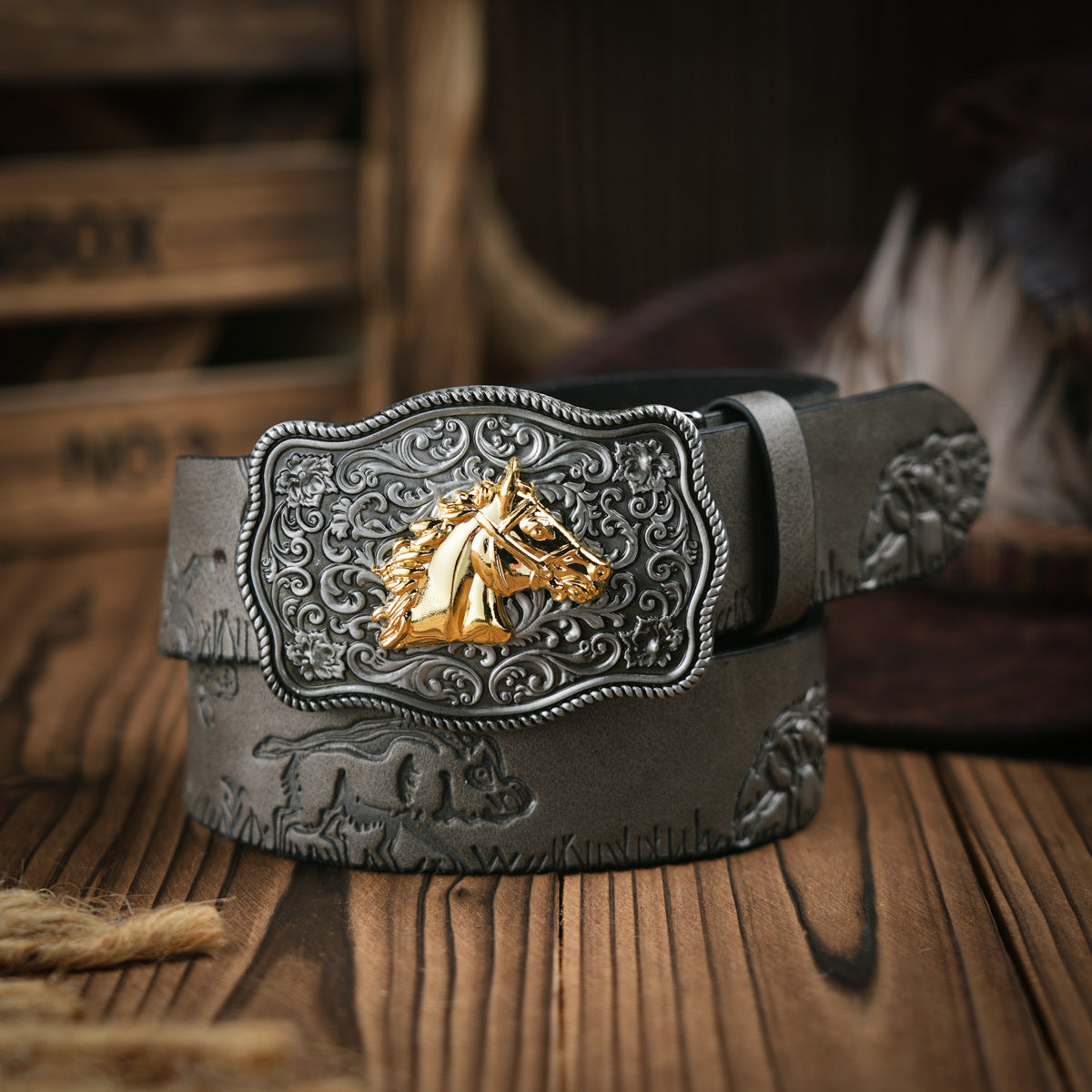 Retro Deer Embossed Belt – Imitation Leather with Buckle