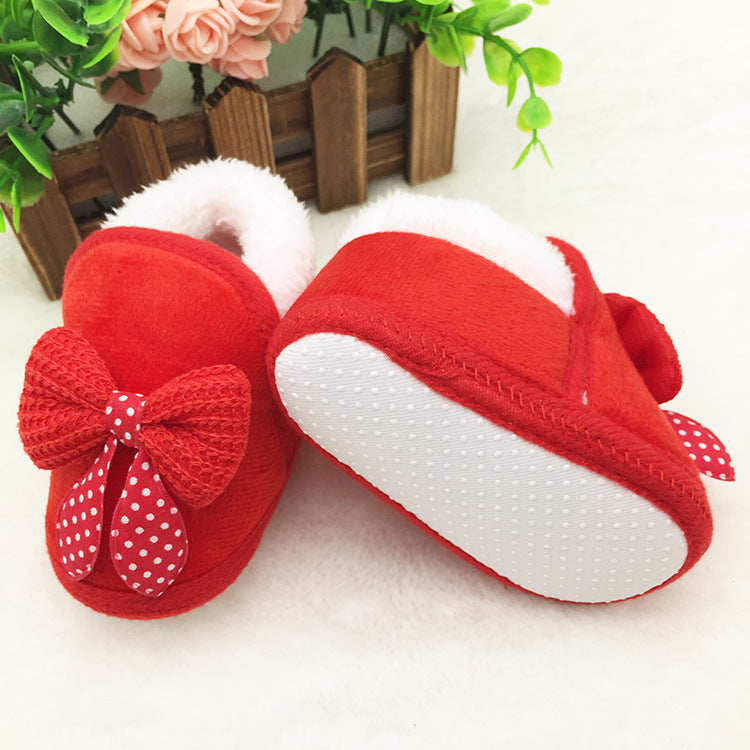 Bowknot Baby Girl Toddler Plus Velvet Padded Cotton Shoes
