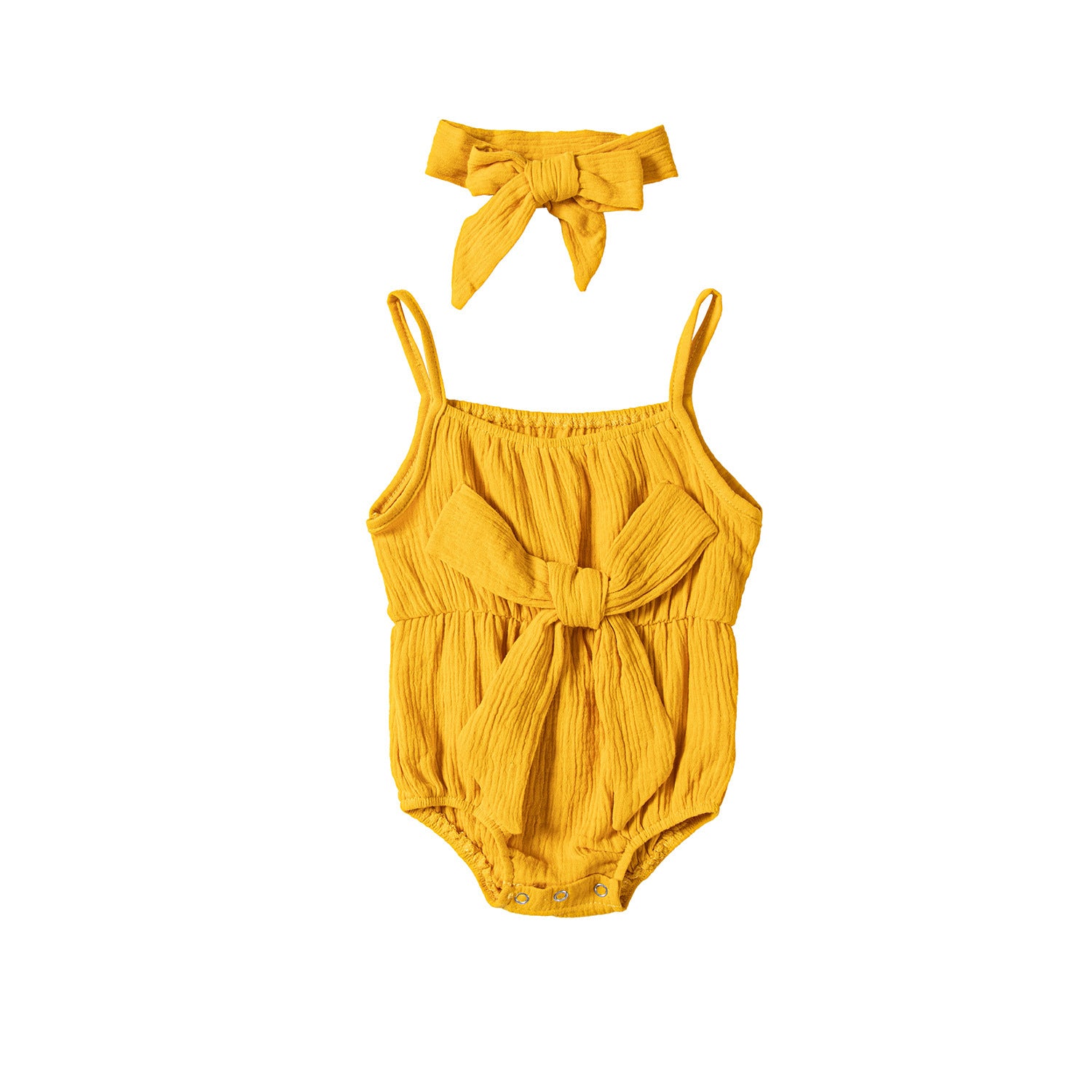 Children's Clothing Ins Summer Infant Sling Romper Solid Color Bow Baby Jumpsuits