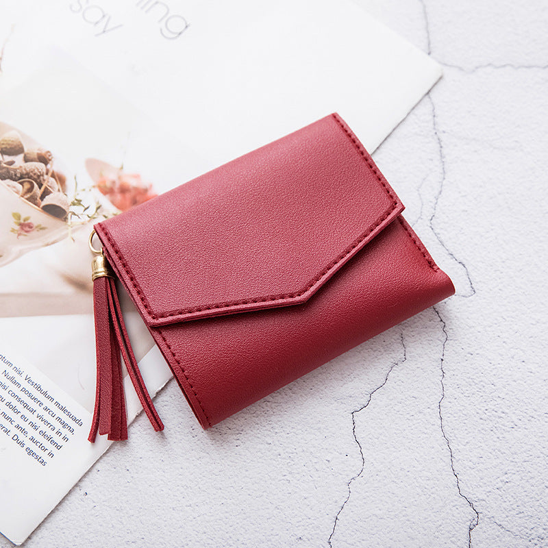 Korean Style Tassel Wallet PU Leather Solid Color Womens