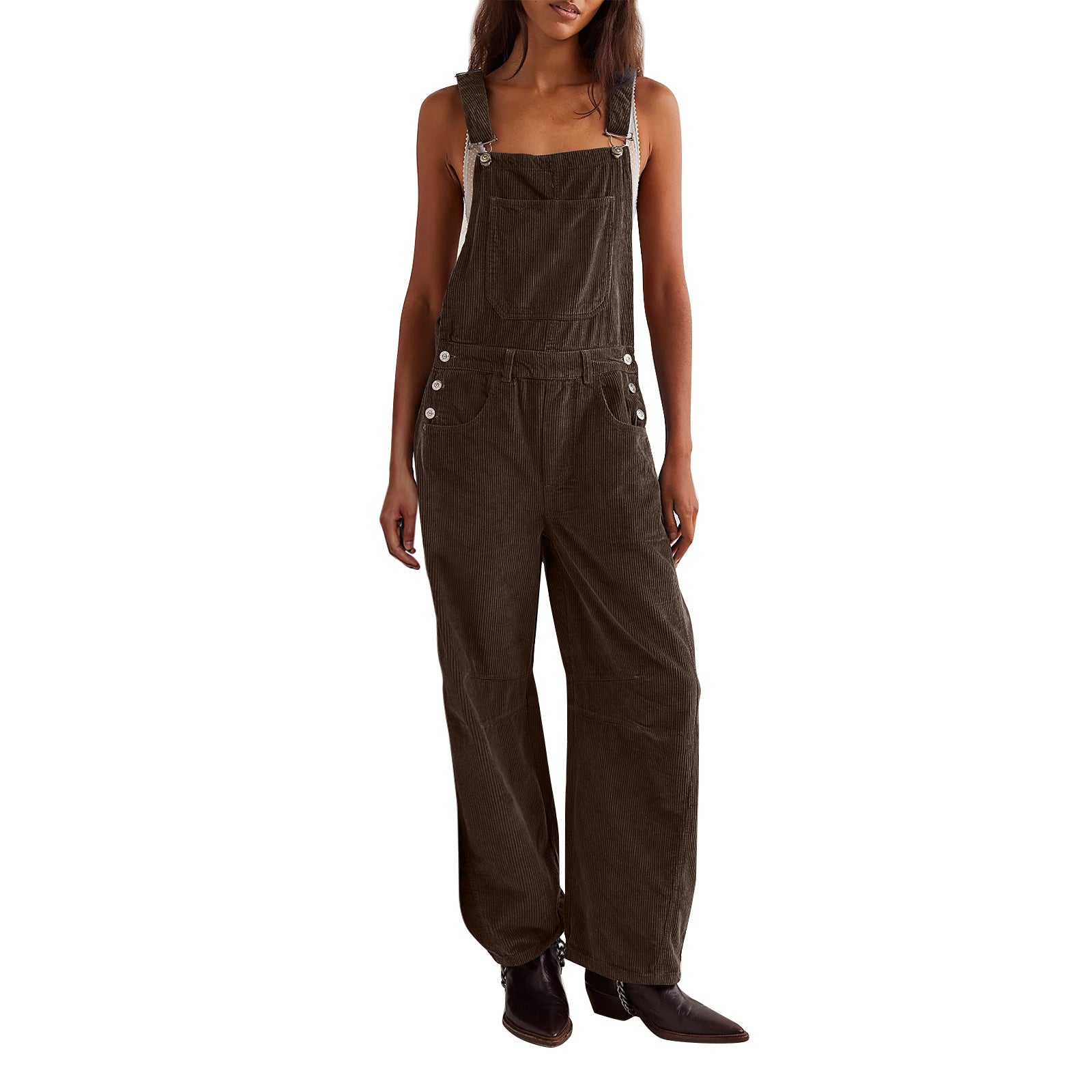 Women’s Loose Jumpsuit – Casual Wide-Leg One-Piece with Pockets, Adjustable Straps