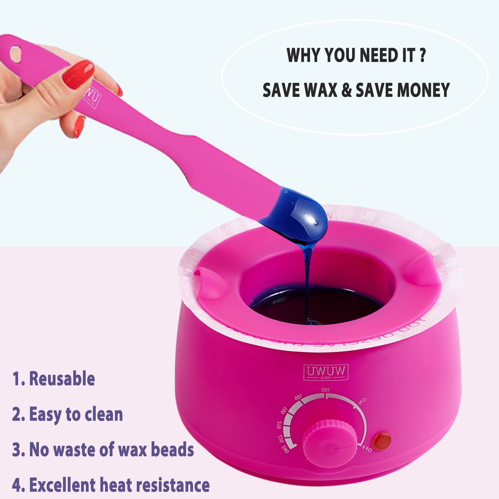Silicone Waxing Spatula Applicator – Reusable Non-Stick Hair Removal Stick with Long Handle