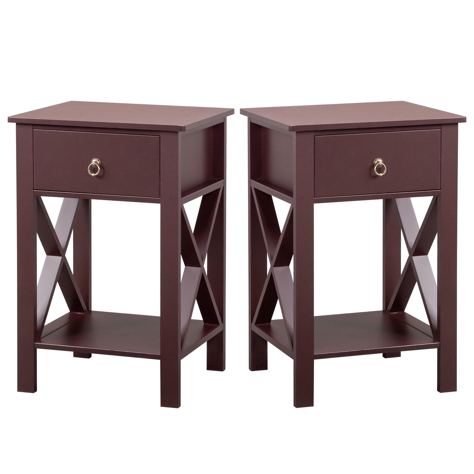 Brown P2 Grade Density Board Spray Paint, Side Cross Type, One Drawer Bedside Cabinet 2pcs