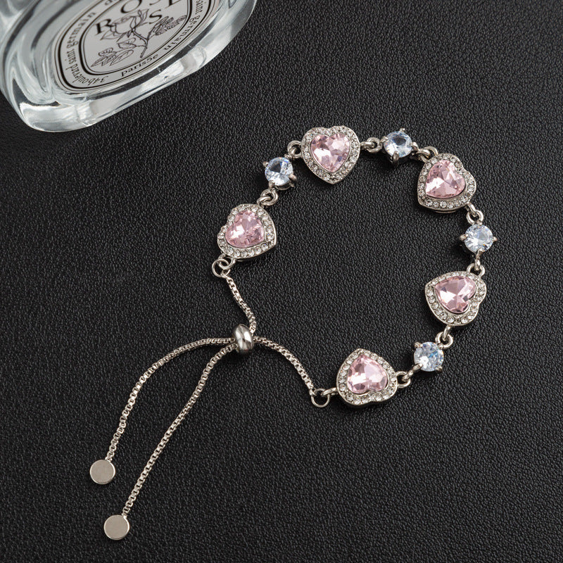 Women's Heart Zircon Bracelet – Pink Zircon Copper Alloy Jewelry
