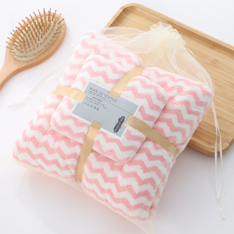 Coral Fleece Warp Knitted Absorbent Edging Towel And Bath Towel Set