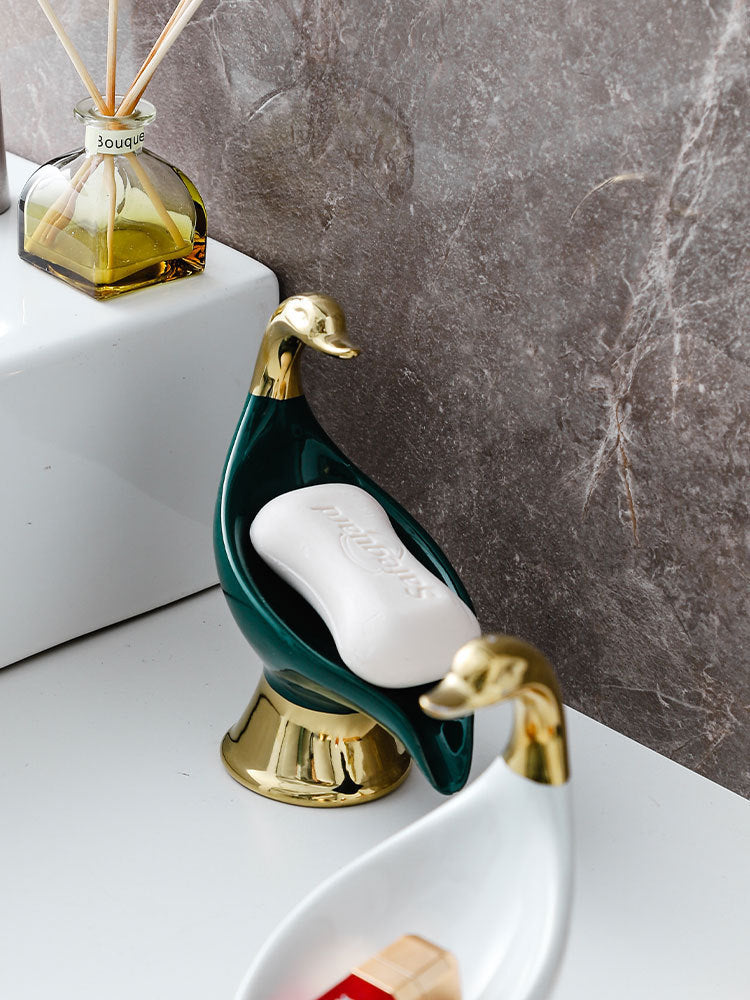 Creative Swan Ceramic Soap Rack – Non-Slip Household Bathroom Holder