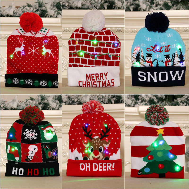 LED Light Up Christmas Knitted Hat Sweater Beanie for Kids and Adults