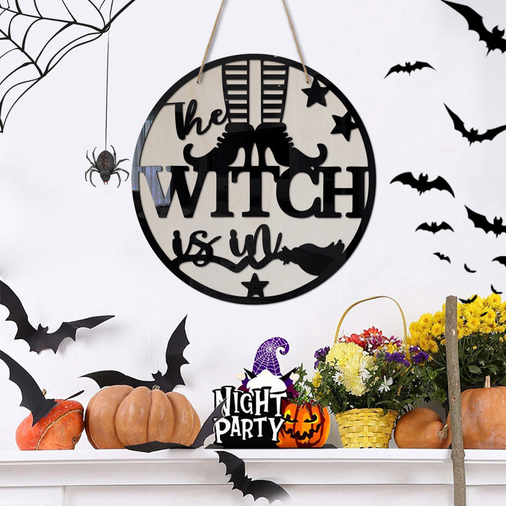 Halloween Wooden Witch Broom Acrylic Hang Decorations