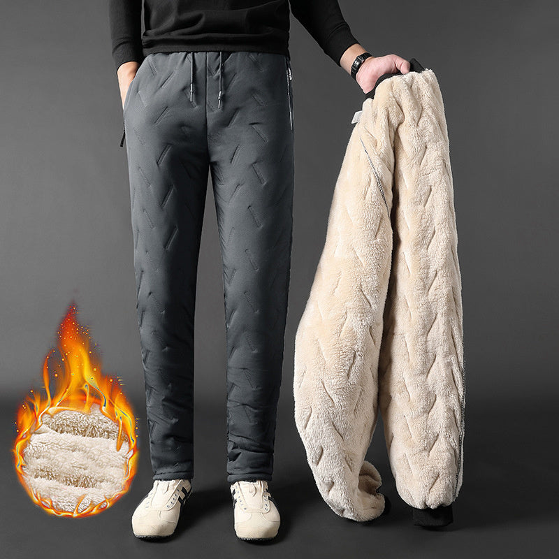Men’s Winter Fleece Pants – Thickened Windproof Jogging Trousers with Zip Pocket