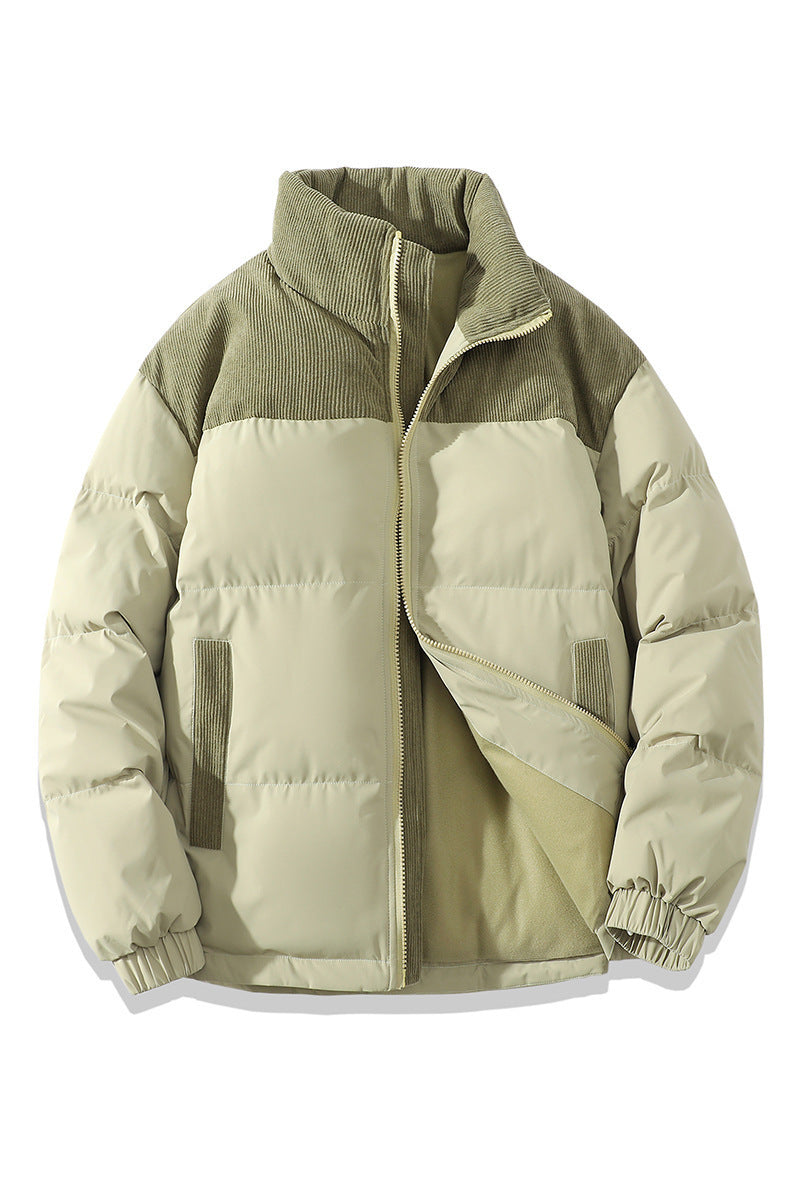 Unisex Stand Collar Contrast-Color Cotton Padded Winter Jacket