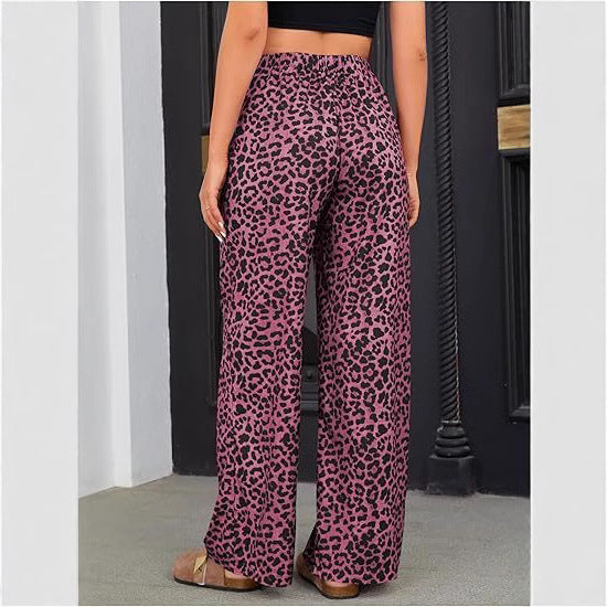 Women's Leopard Print Elastic High Waist Trousers