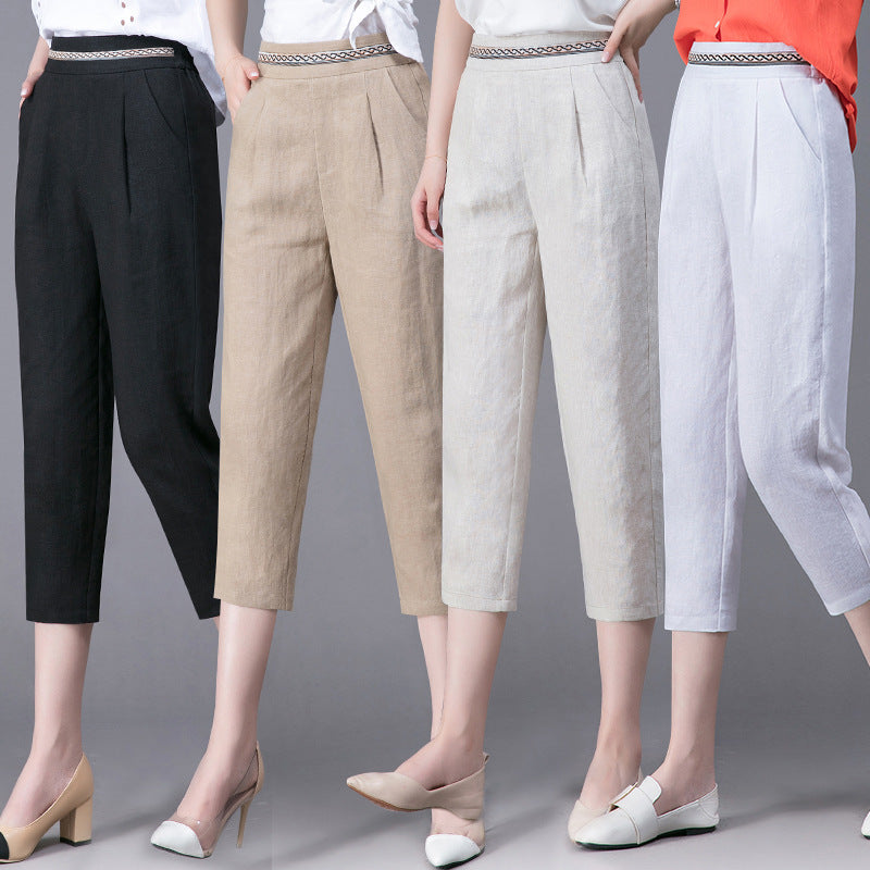 Women's Linen Harem Pants Relaxed Fit Loose Style Chic