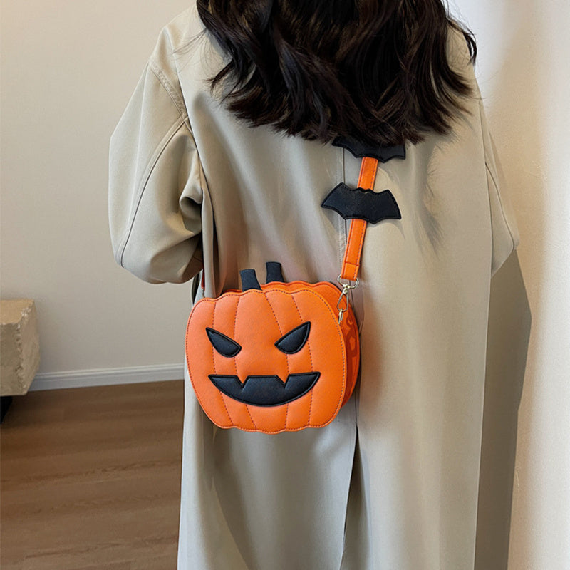 Halloween Pumpkin Crossbody Bag – 2023 Cartoon Shoulder Purse with Bat Design