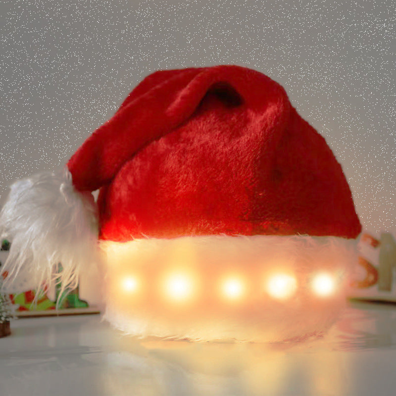 LED Light Up Plush Santa Hat for Kids and Adults Christmas Decoration