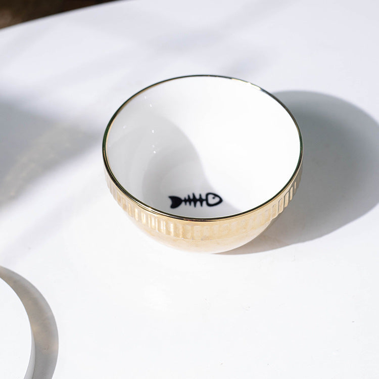 Plating Ceramic Anti Overturning Oblique Mouth Small Dog Bowl
