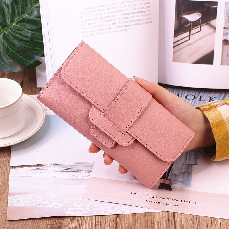 Women's Long PU Leather Tri Fold Clutch Wallet Solid Color