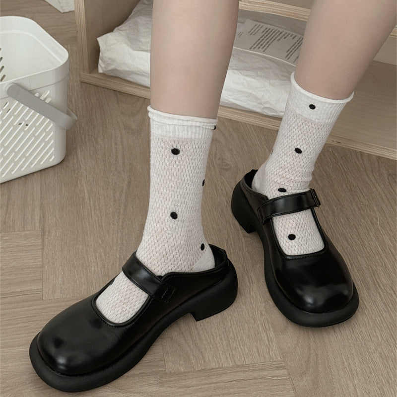 Thin Mesh Polka Dot Hollow Out Mid-Calf Socks Breathable