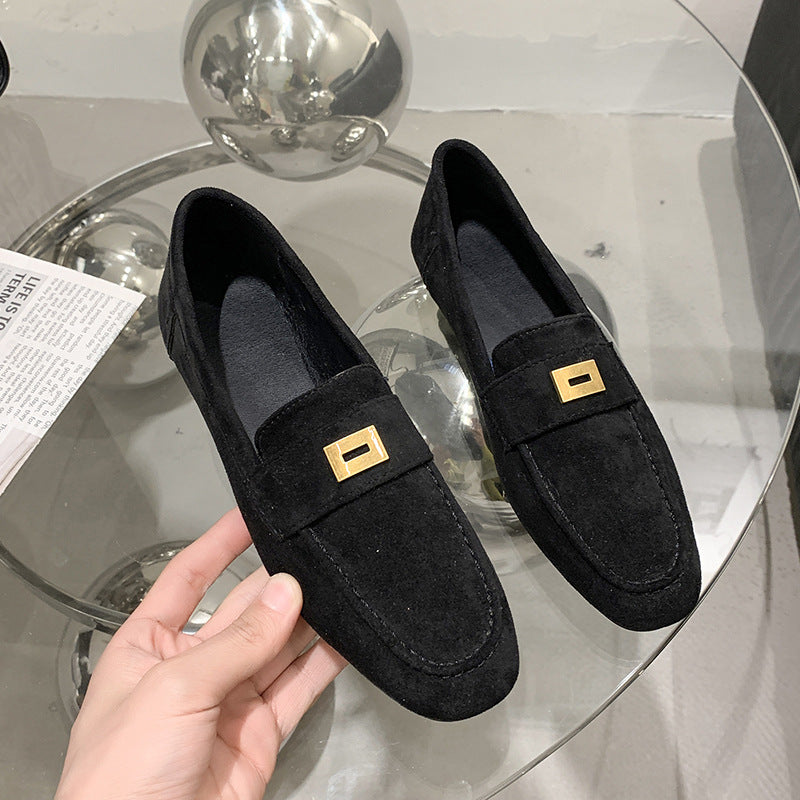 Fashion Women British Loafers Square Toe Gommino