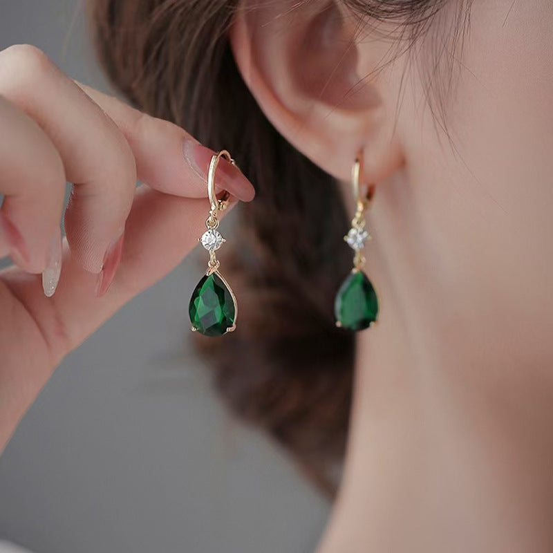 Unisex Geometric Teardrop Alloy Emerald Earrings Chic